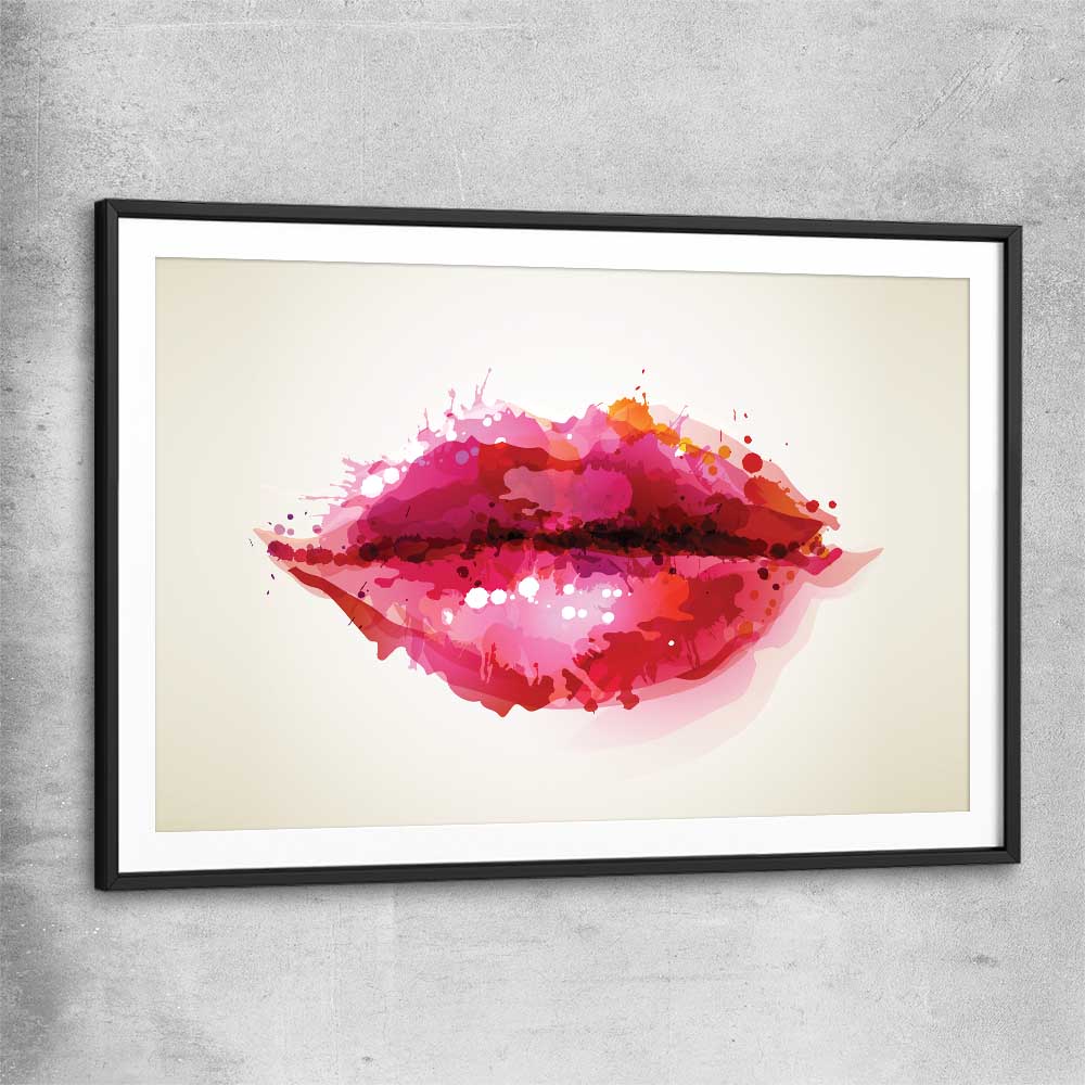 Abstract Lips black glass front frame - part of our high quality canvas lips wall art collection