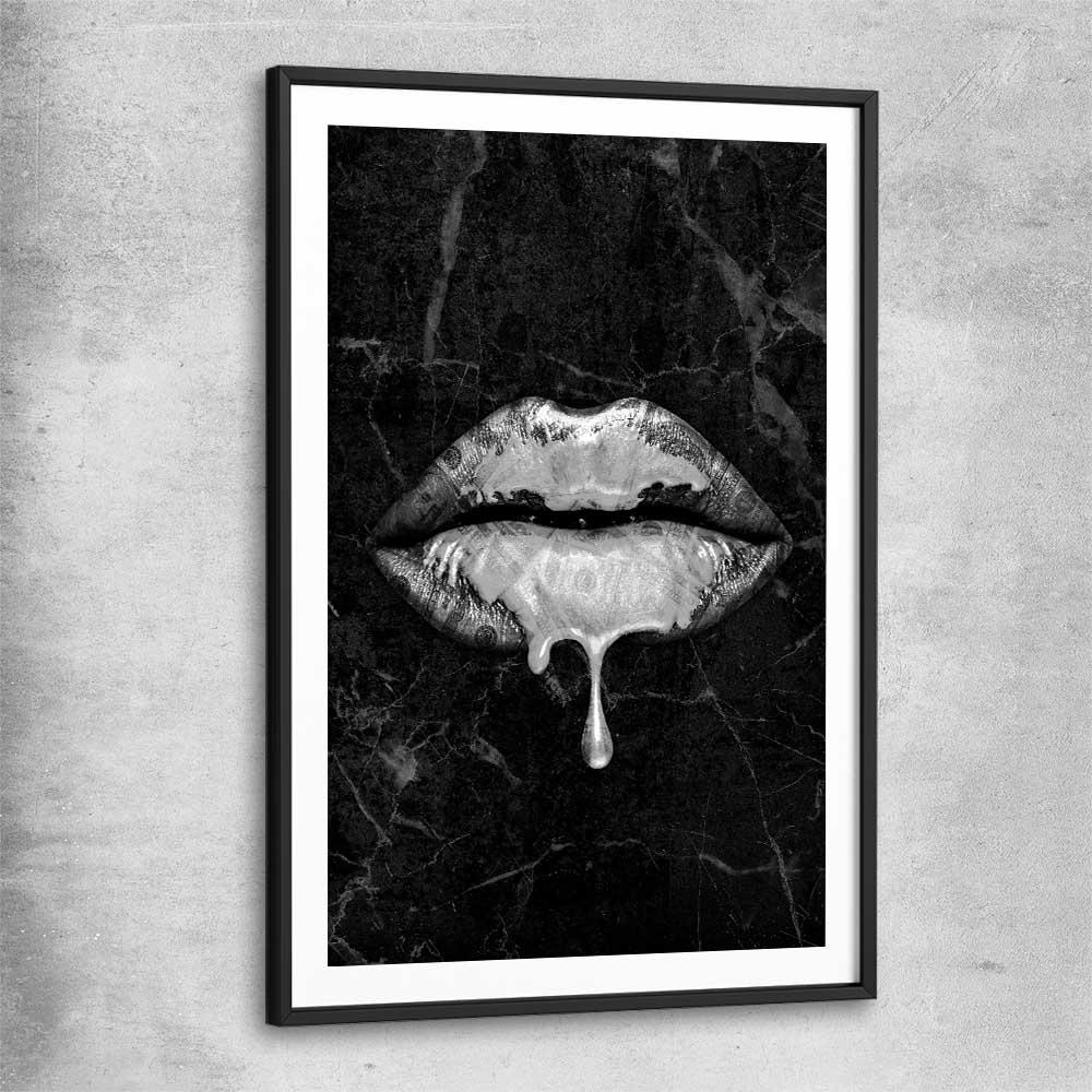 Darkened Lust black glass front frame - part of our high quality canvas lips wall art collection