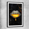 Golden Lust black glass front frame - part of our high quality canvas lips wall art collection