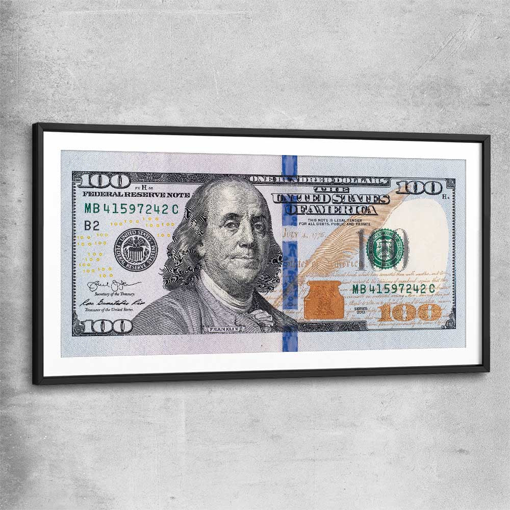 Money wall art print of Dollar Note with black glass front frame