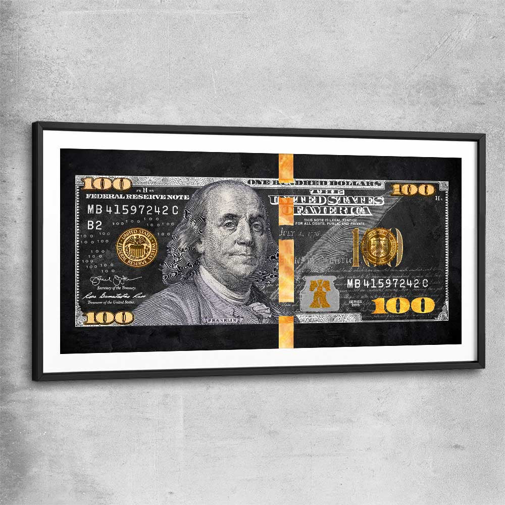 Money wall art print of Franklin Reserve with black glass front frame