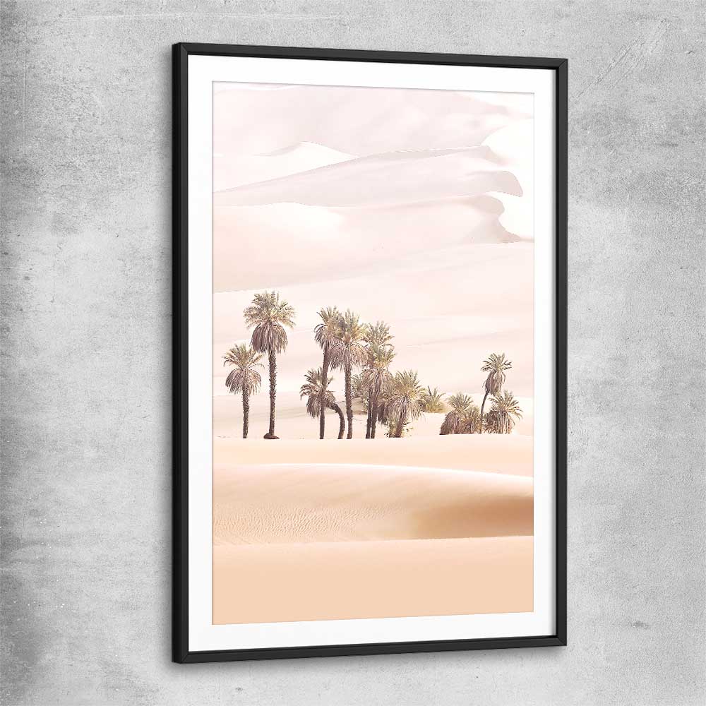 Floral print of Desert Dunes with black glass front frame