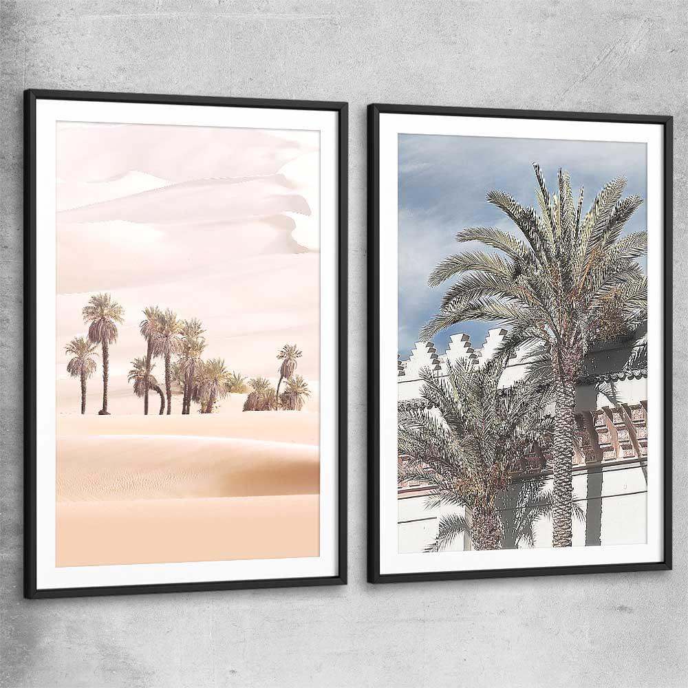 Floral print of Desert Dunes Pair with black glass front frame
