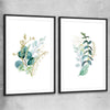 Floral print of Eucalyptus Pair Two with black glass front frame