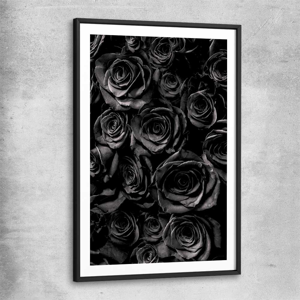 Floral print of Hidden Roses with black glass front frame