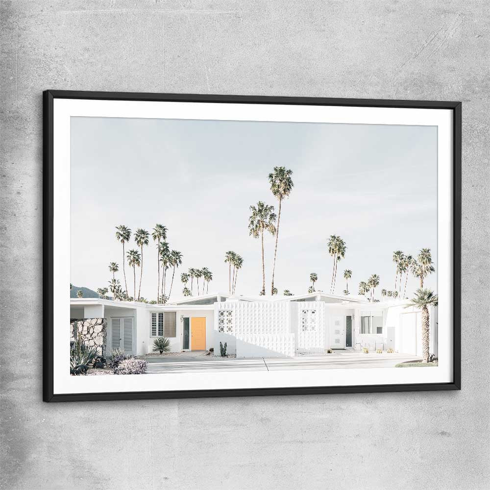 Floral print of Palm Springs with black glass front frame