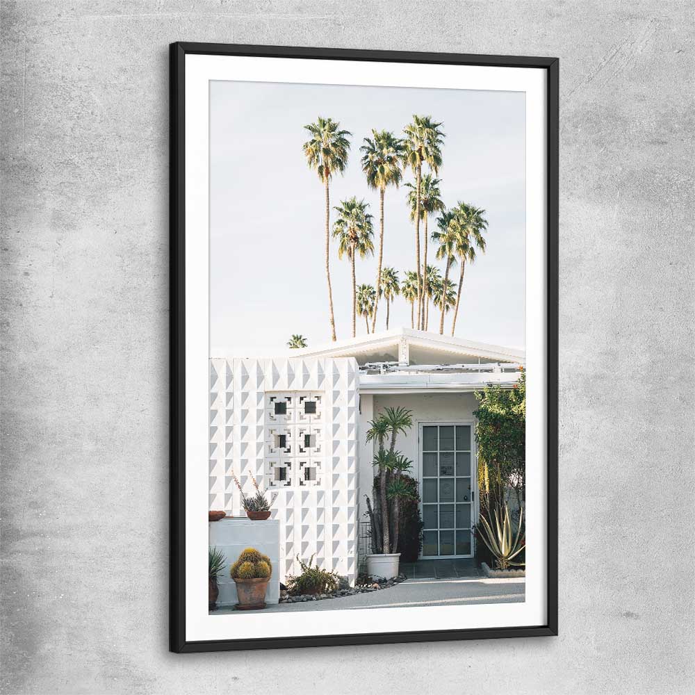 Floral print of Palm Springs Sky with black glass front frame