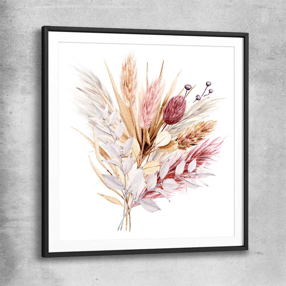 Floral print of Rustic Pampas with black glass front frame