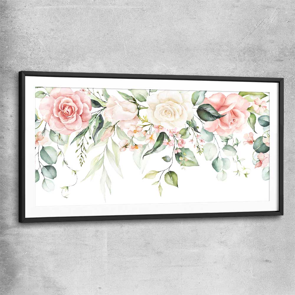 Floral print of Vivid Blossom with black glass front frame