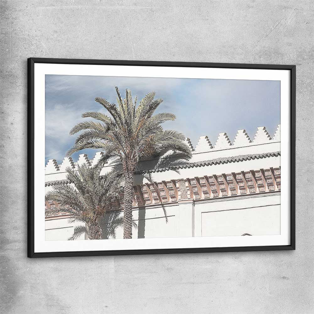 Floral print of Wanderlust Palms with black glass front frame