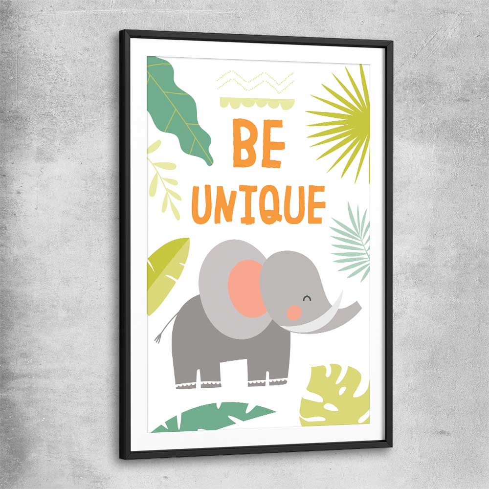 Be Unique black glass front frame is a nursery canvas wall art and print suited for childrens nursery area