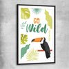 Go Wild black glass front frame is a nursery canvas wall art and print suited for childrens nursery area
