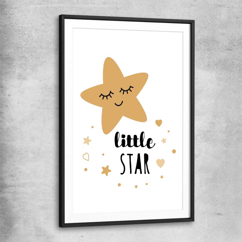 Little Star black glass front frame is a nursery canvas wall art and print suited for childrens nursery area