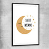 Sweet Dreams black glass front frame is a nursery canvas wall art and print suited for childrens nursery area