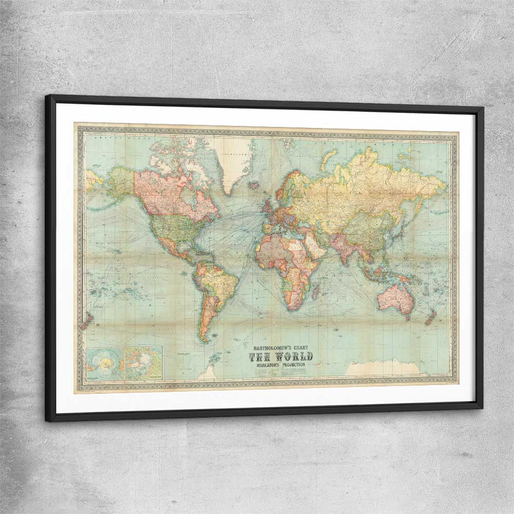 Antique World Colour black glass front frame is a high quality print in our city skyline, travel prints and maps collection