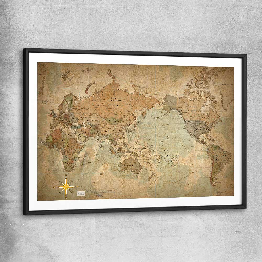 Antique World black glass front frame is a high quality print in our city skyline, travel prints and maps collection