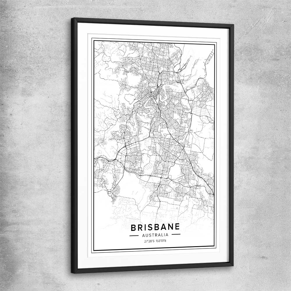 Brisbane City black glass front frame is a high quality print in our city skyline, travel prints and maps collection