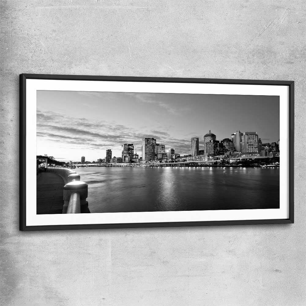 Brisbane Skyline black glass front frame is a high quality print in our city skyline, travel prints and maps collection