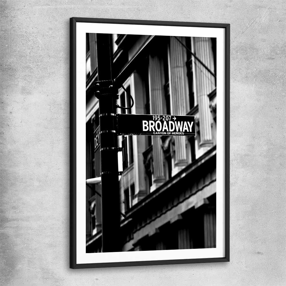 Broadway black glass front frame is a high quality print in our city skyline, travel prints and maps collection