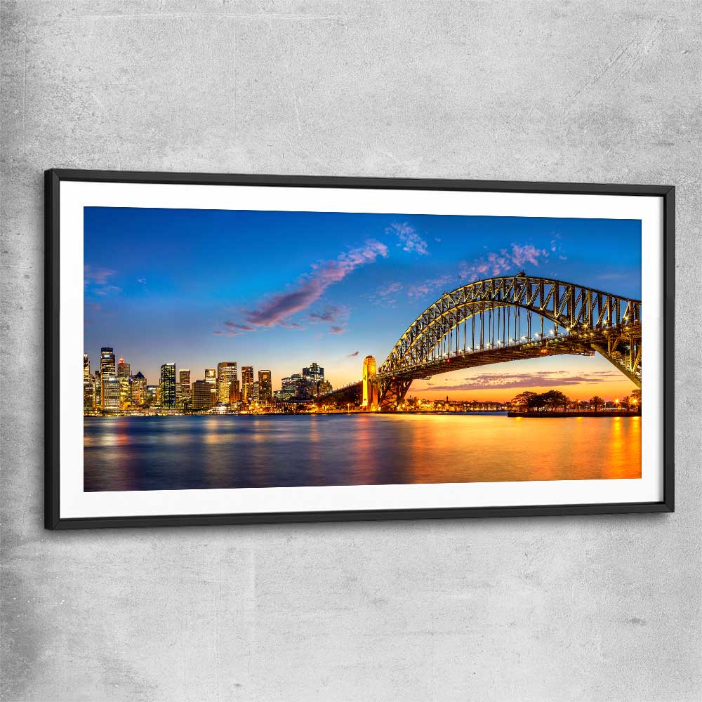 Darling Harbour black glass front frame is a high quality print in our city skyline, travel prints and maps collection