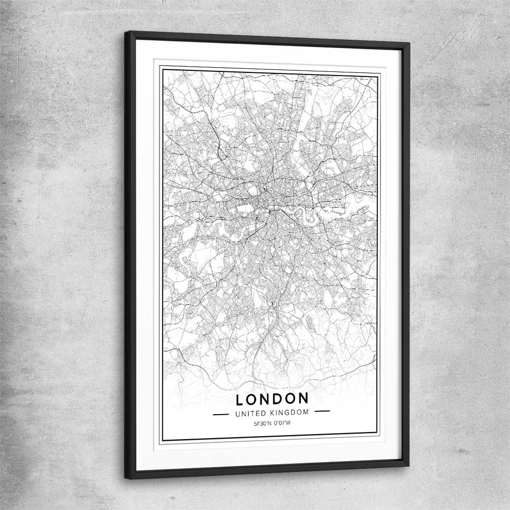 London City black glass front frame is a high quality print in our city skyline, travel prints and maps collection
