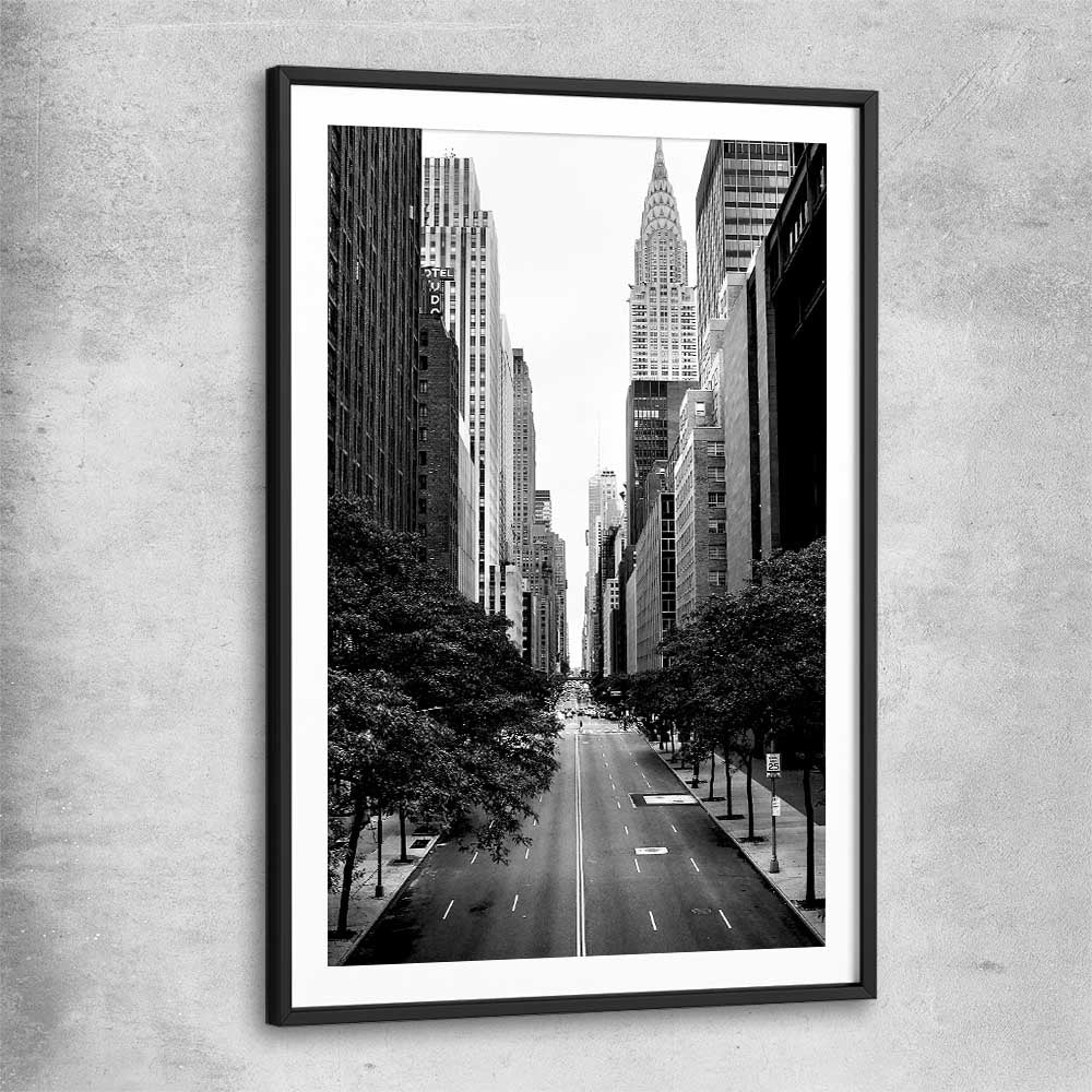 Manhattan Street black glass front frame is a high quality print in our city skyline, travel prints and maps collection