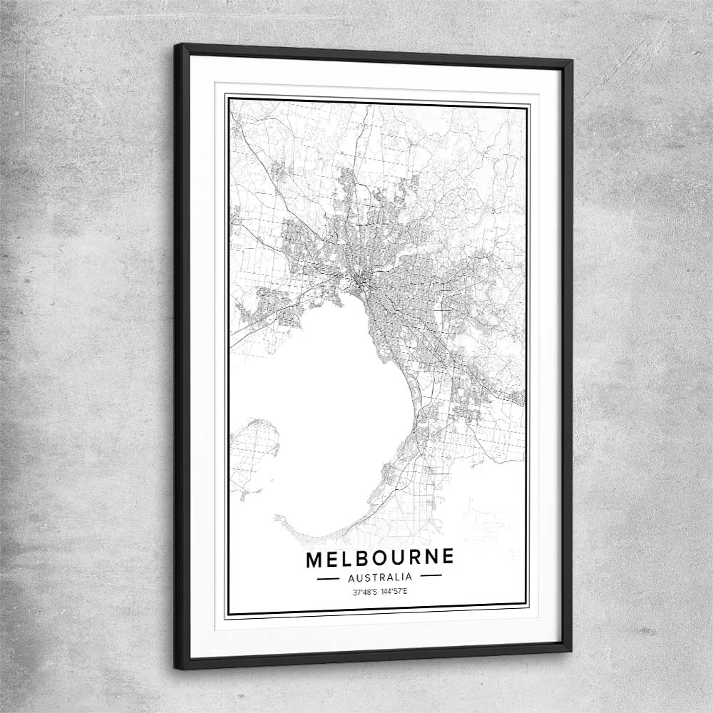 Melbourne City black glass front frame is a high quality print in our city skyline, travel prints and maps collection