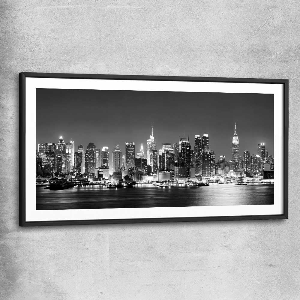 Midtown Manhattan black glass front frame is a high quality print in our city skyline, travel prints and maps collection
