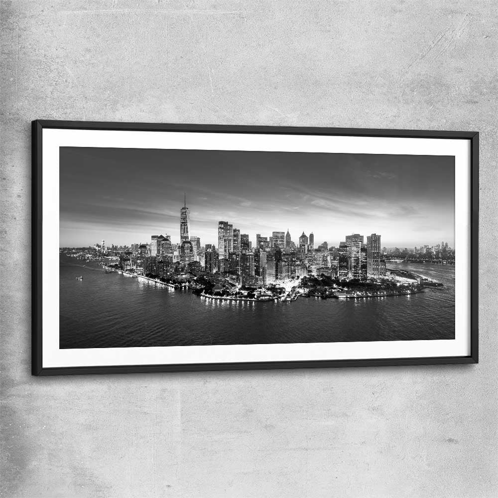 New York View black glass front frame is a high quality print in our city skyline, travel prints and maps collection