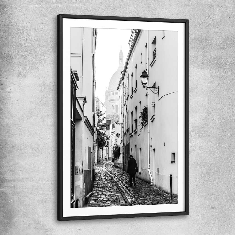 Paris Alley black glass front frame is a high quality print in our city skyline, travel prints and maps collection