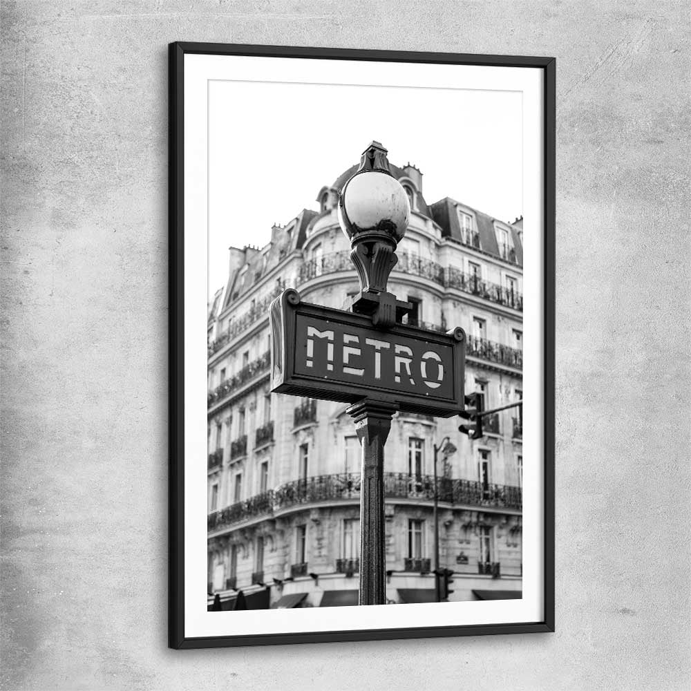 Paris Metro black glass front frame is a high quality print in our city skyline, travel prints and maps collection
