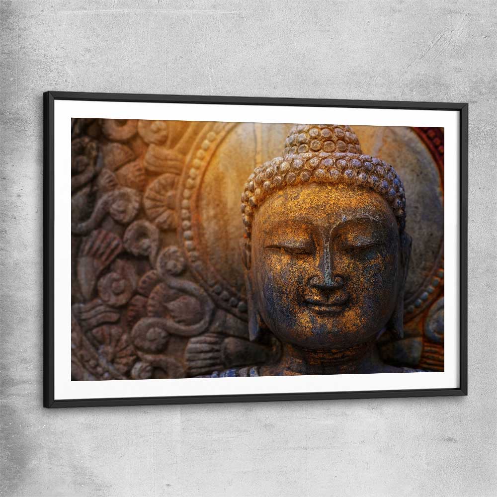 Rock Buddha black glass front frame is a high quality print in our city skyline, travel prints and maps collection