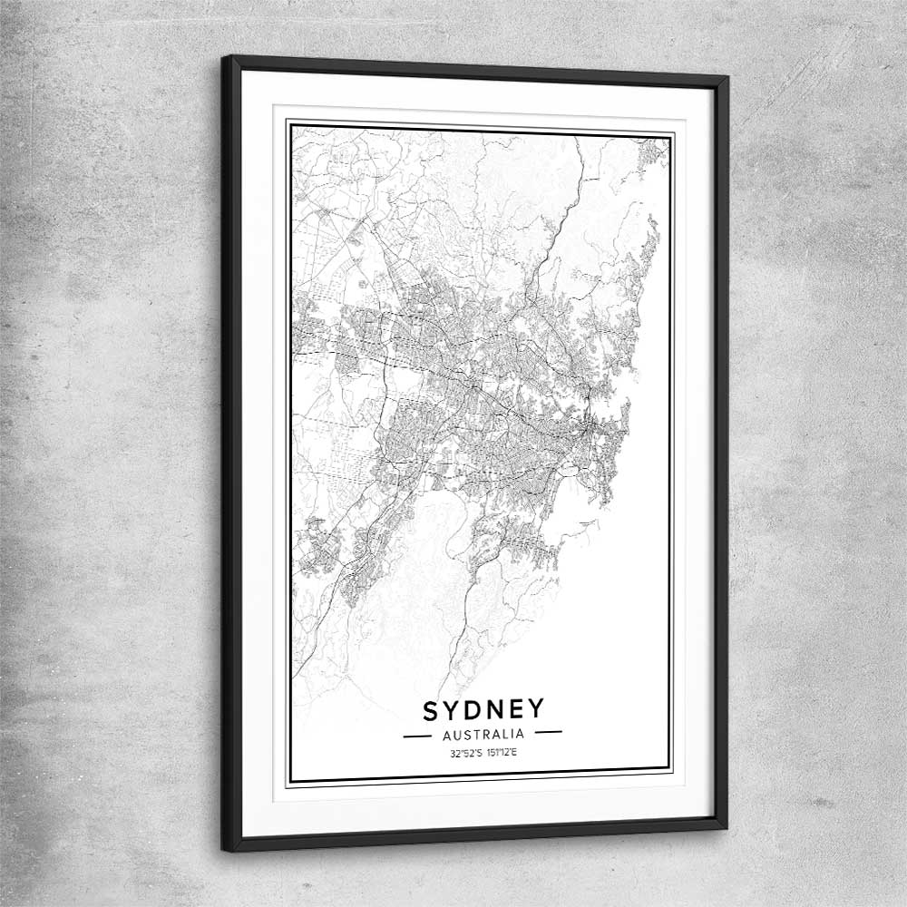 Sydney City black glass front frame is a high quality print in our city skyline, travel prints and maps collection