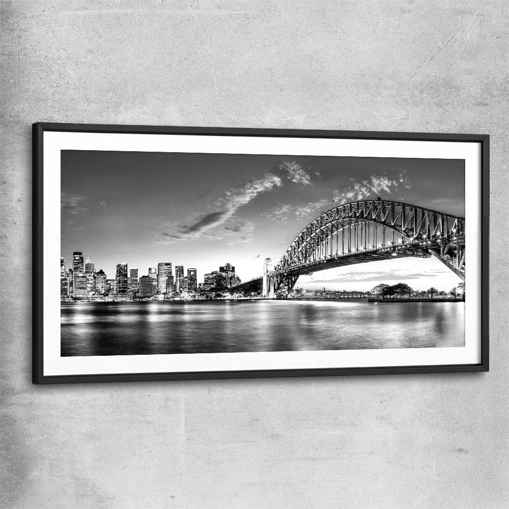 Sydney Harbour black glass front frame is a high quality print in our city skyline, travel prints and maps collection