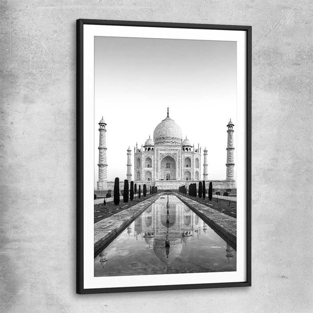 Taj Mahal black glass front frame is a high quality print in our city skyline, travel prints and maps collection
