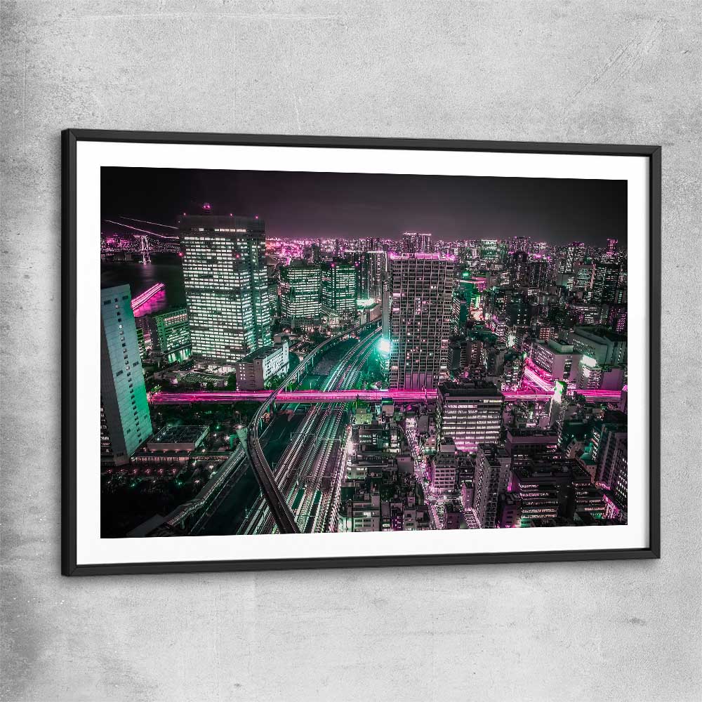 Tokyo Lights black glass front frame is a high quality print in our city skyline, travel prints and maps collection