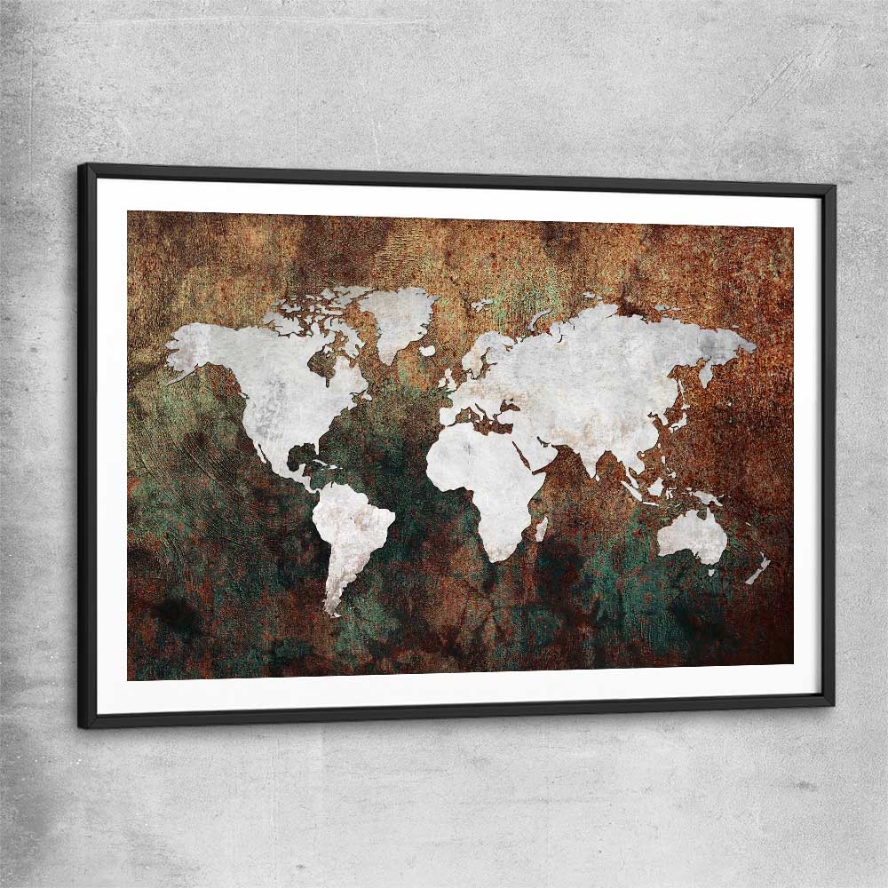 World Grunge black glass front frame is a high quality print in our city skyline, travel prints and maps collection