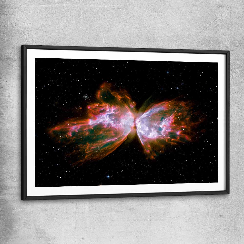 Space prints and wall art of Butterfly Nebula with black glass front frame