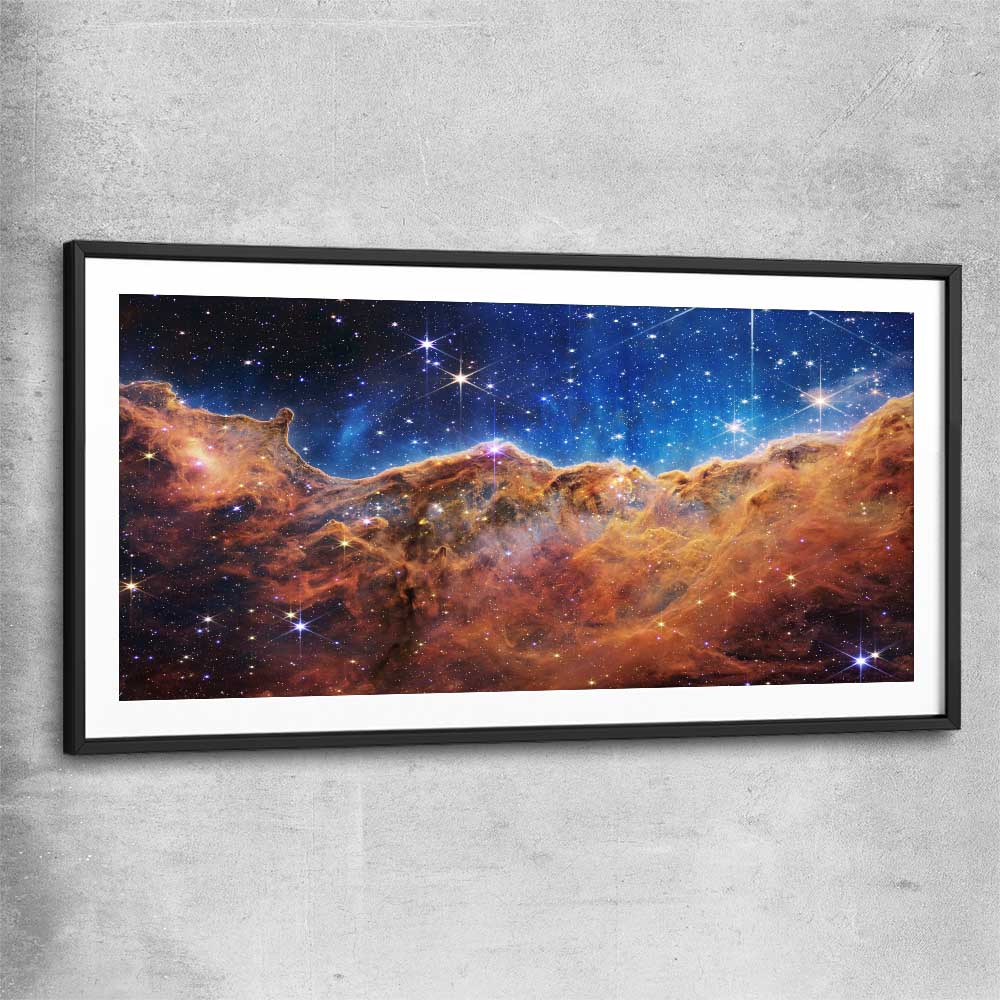 Space prints and wall art of Carina Nebula with black glass front frame