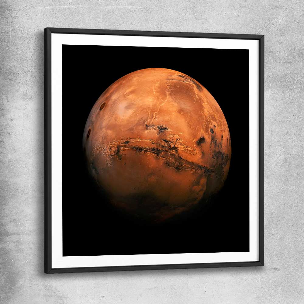 Space prints and wall art of Mars Hemisphere with black glass front frame