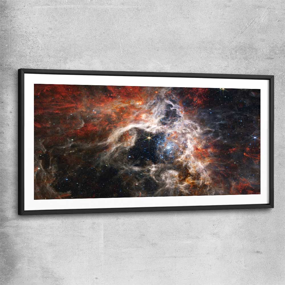 Space prints and wall art of Tarantula Nebula with black glass front frame