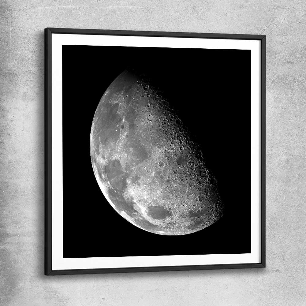 Space prints and wall art of The Moon with black glass front frame