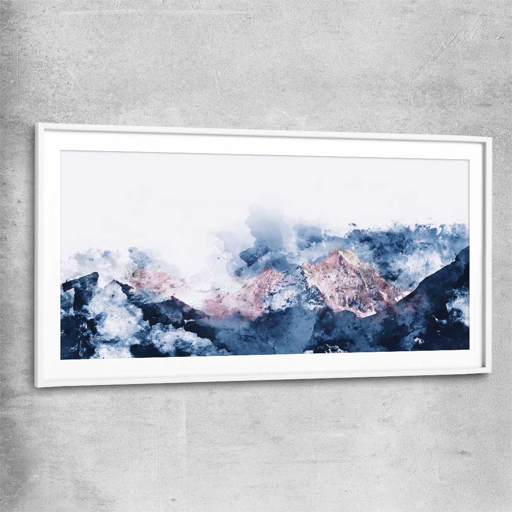 Abstract Mountains white glass front frame - part of our high quality canvas abstract wall art collection