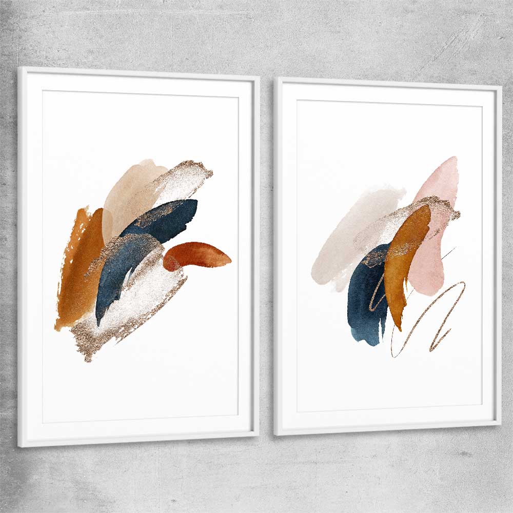 Abstract Strokes Pair white glass front frame - part of our high quality canvas abstract wall art collection