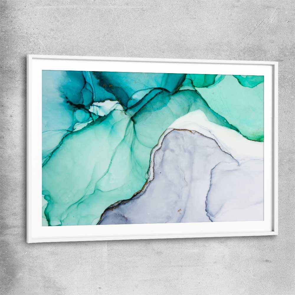 Aqua Blue white glass front frame - part of our high quality canvas abstract wall art collection