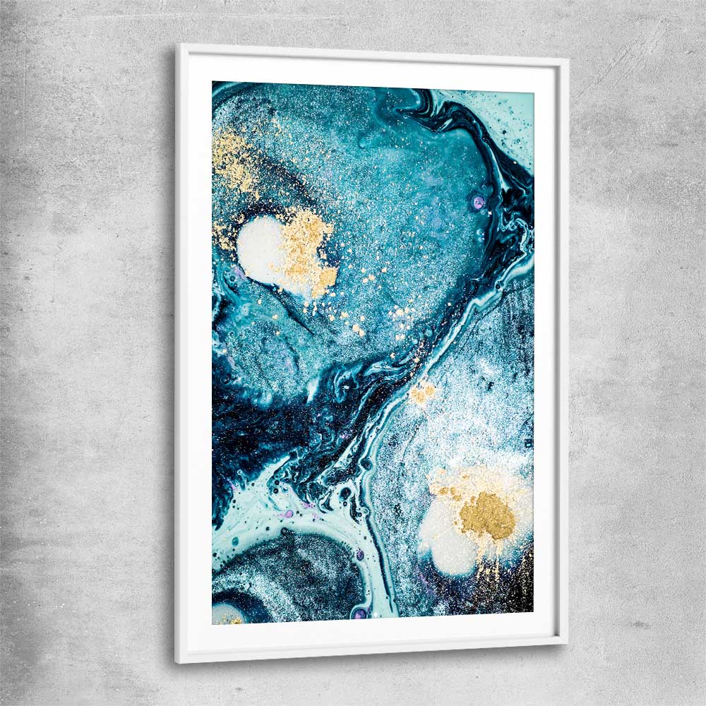 Aqua Path white glass front frame - part of our high quality canvas abstract wall art collection
