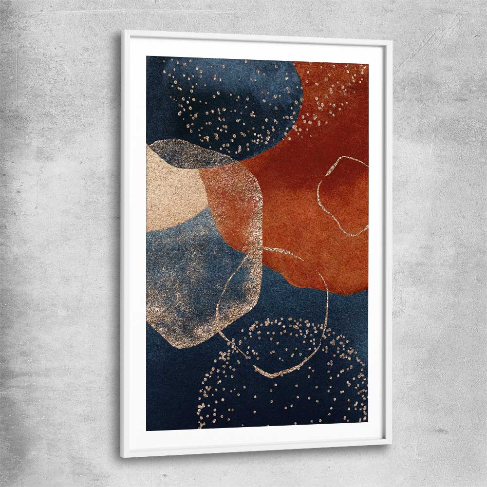 Beige Navy One white glass front frame - part of our high quality canvas abstract wall art collection