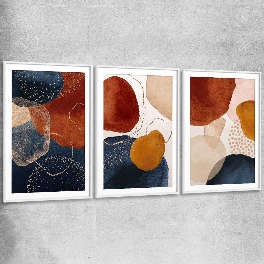 Beige Navy Set white glass front frame - part of our high quality canvas abstract wall art collection