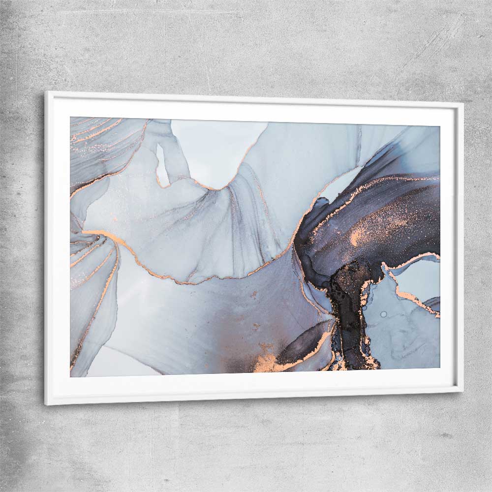 Blue Grains white glass front frame - part of our high quality canvas abstract wall art collection