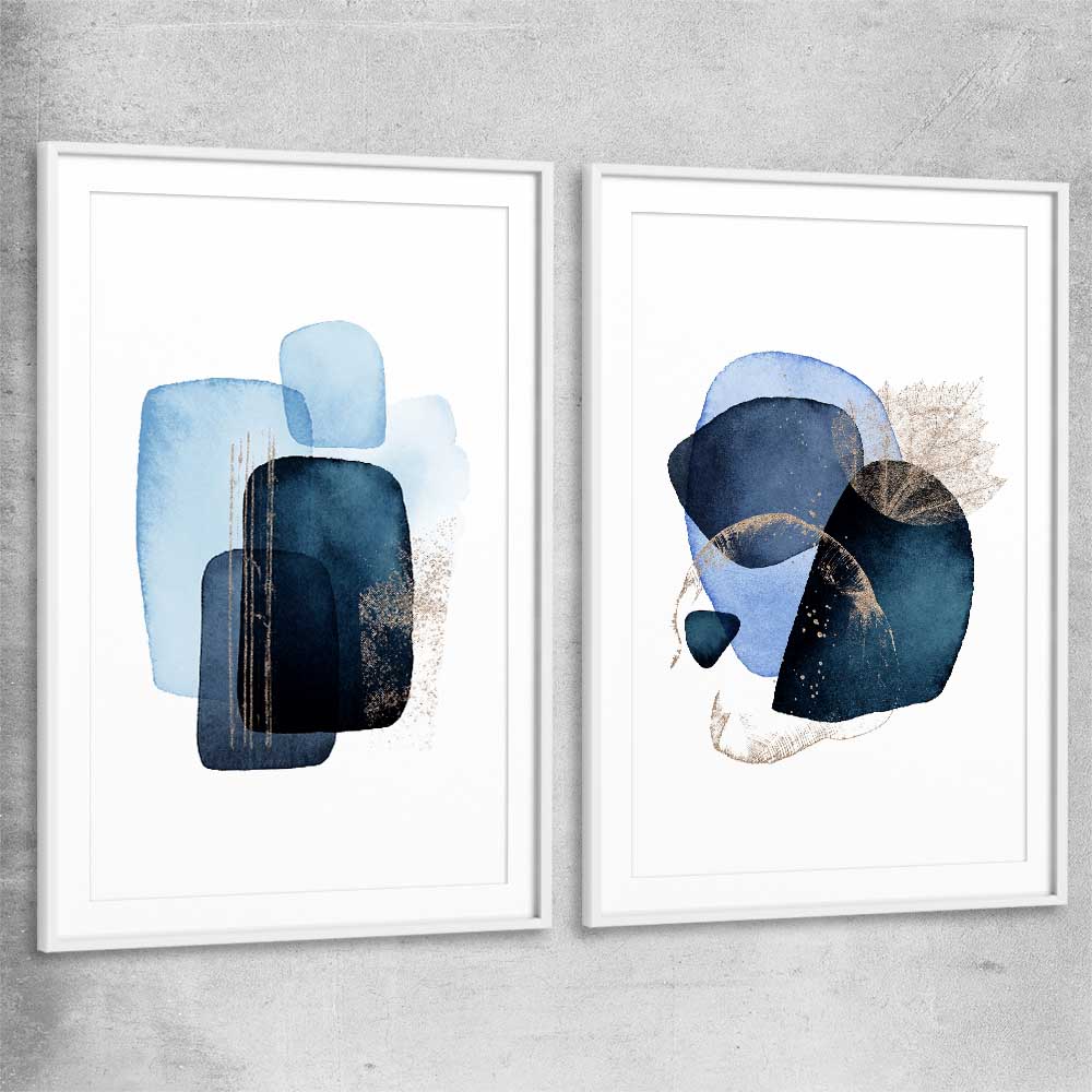 Blue Ivory Pair white glass front frame - part of our high quality canvas abstract wall art collection